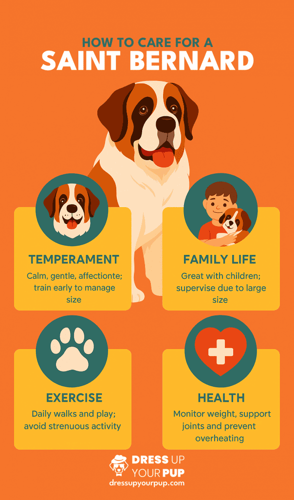 An infographic detailing how to care for a Saint Bernard